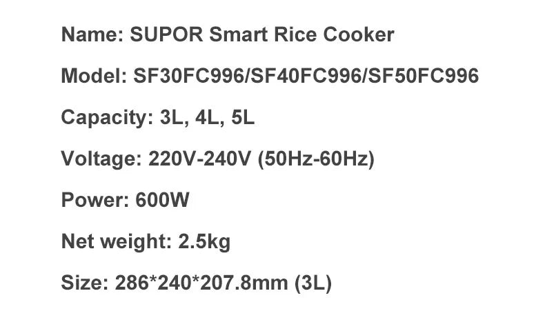 Supor 3l-5l Electric Rice Cooker Smart Soup Rice