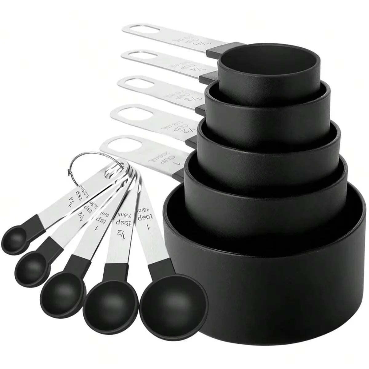 10 Measuring Cups Spoons Stainless Steel Handle Stackable