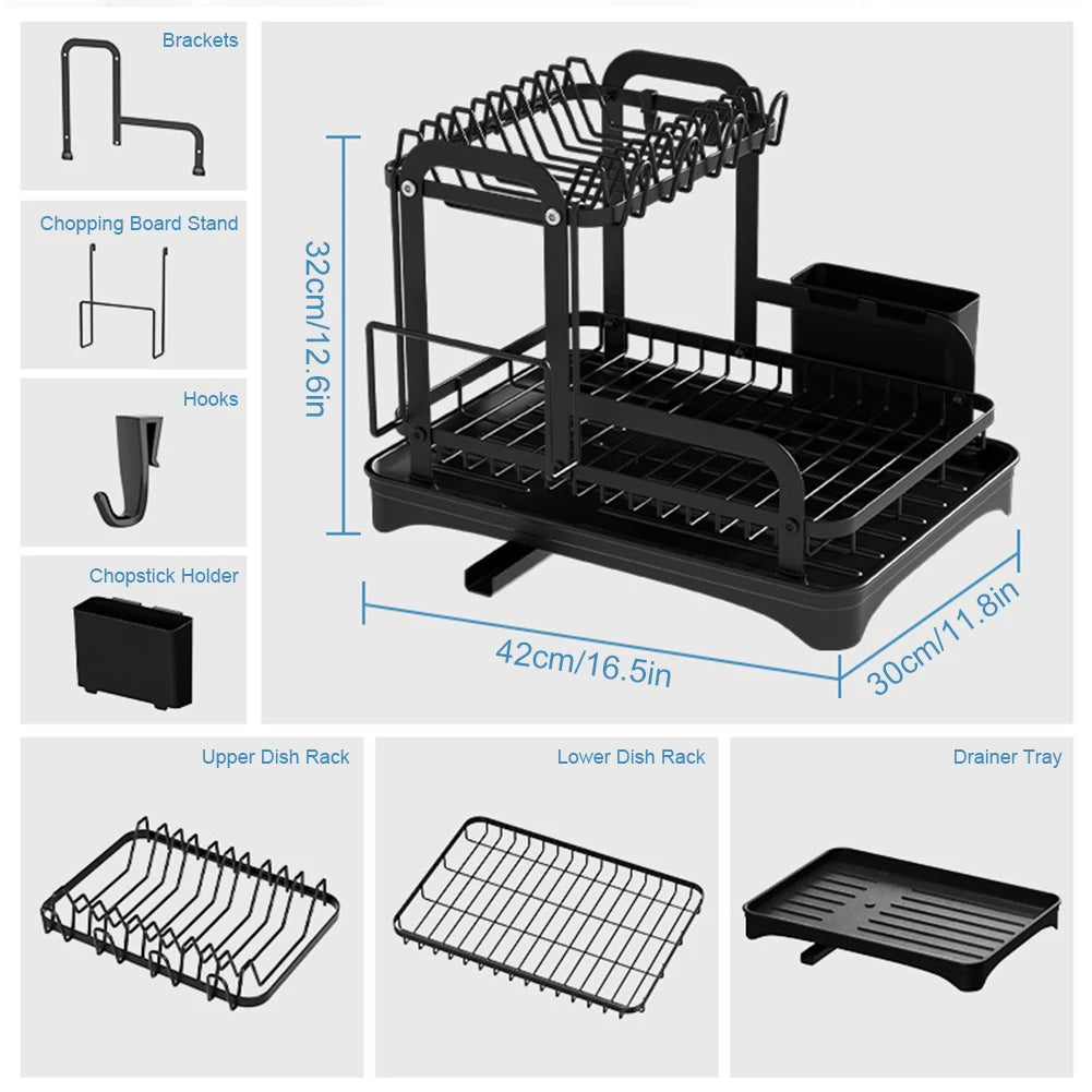 Dish Bowl Drainer Dish Drying Rack Adjustable Plates