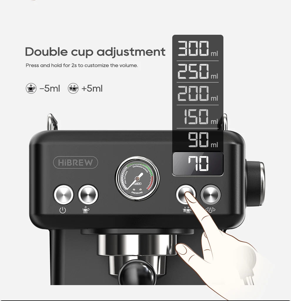 Hibrew H10a Black Espresso Machine Temperature Volume Pre