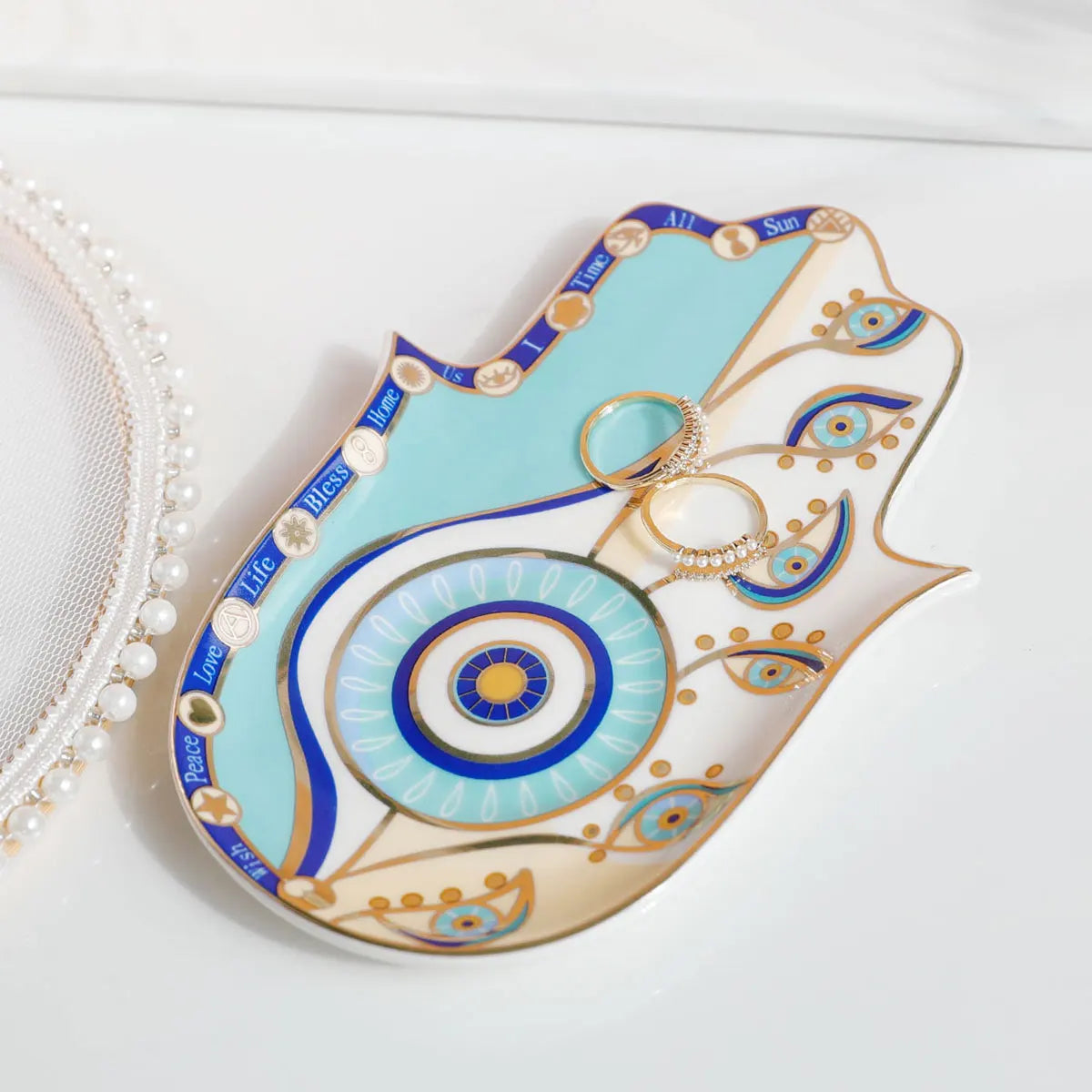 Ceramic Dish Coffee Cup Tray Decorative Hamsa Hand