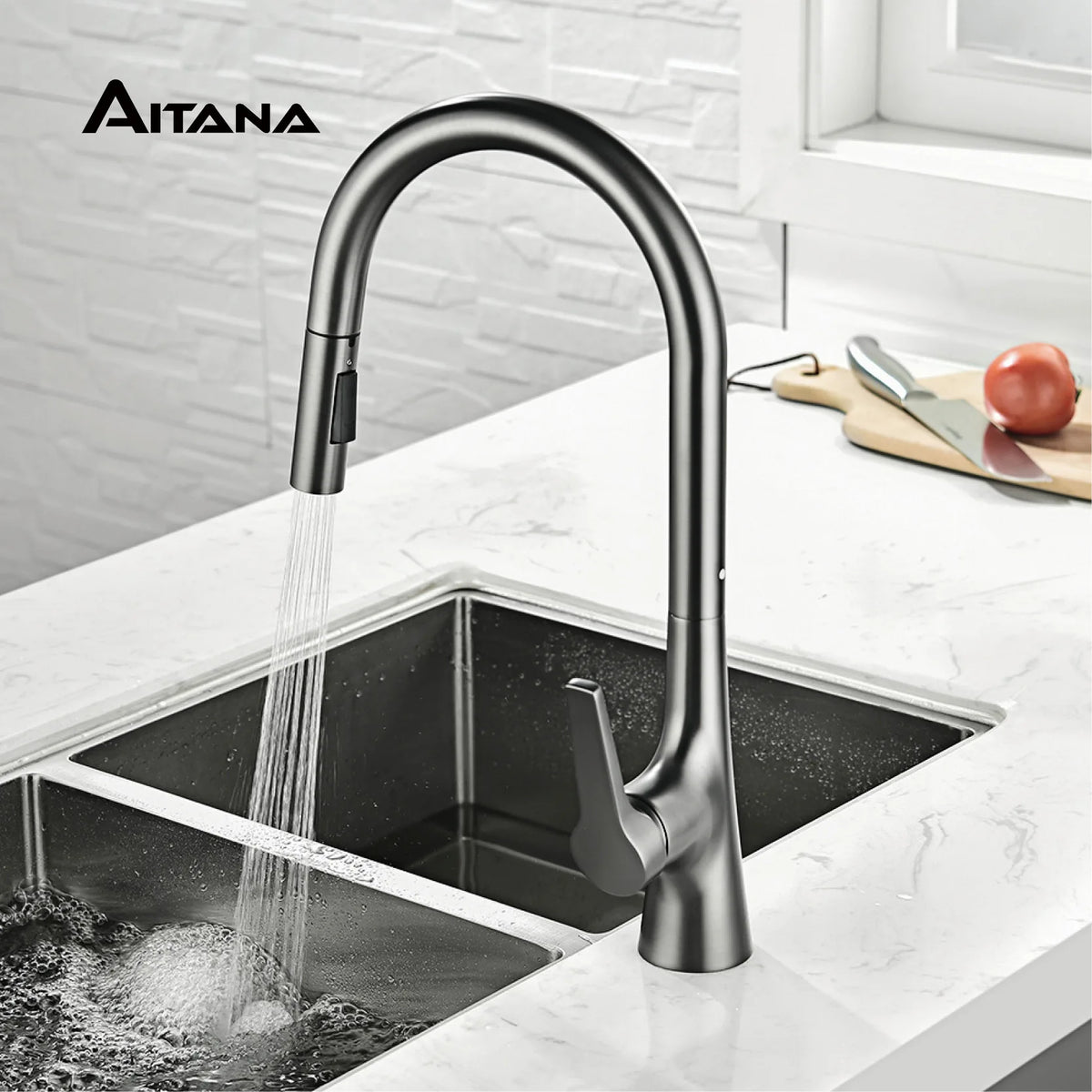 Aitana Modern Brushed Gold Faucet Handle Hole Ceramic