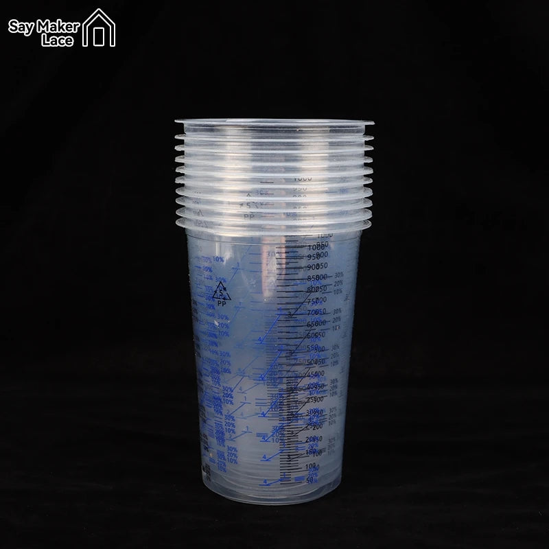 10pcs Disposable Measuring Cups 1000ml Clear Graduated Plastic