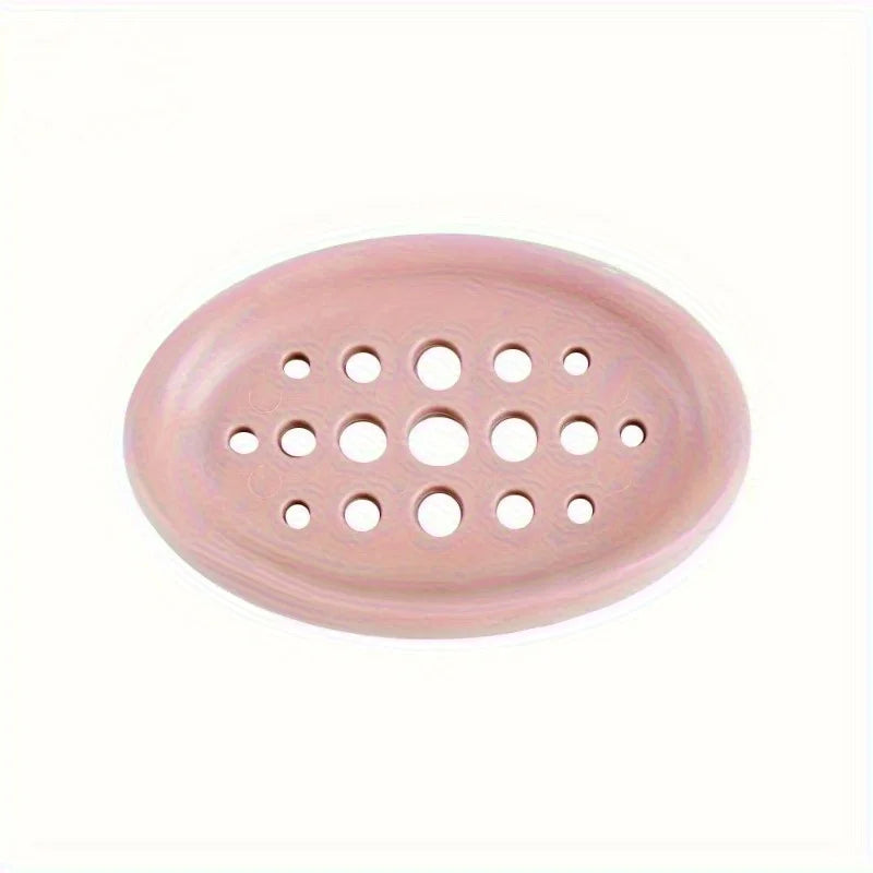 Oval Silicone Soap Dish Self Draining Bathroom Storage
