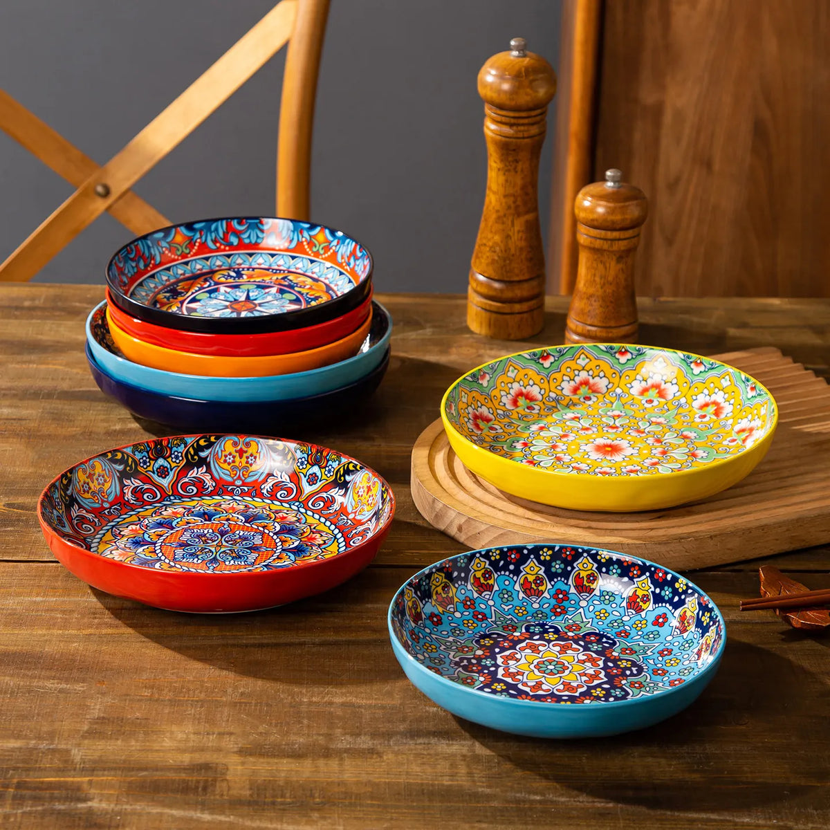 Bohemian Deep Ceramic Plate Dinnerware High-Quality Appearance