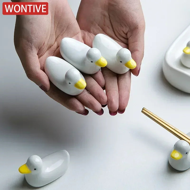 1-3pcs Duck Shape Ceramic Chopsticks Holder Spoon Rest