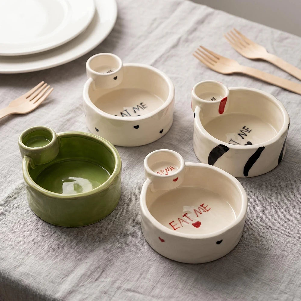 Ceramic Double Grid Dipping Sauce Bowl Creative French