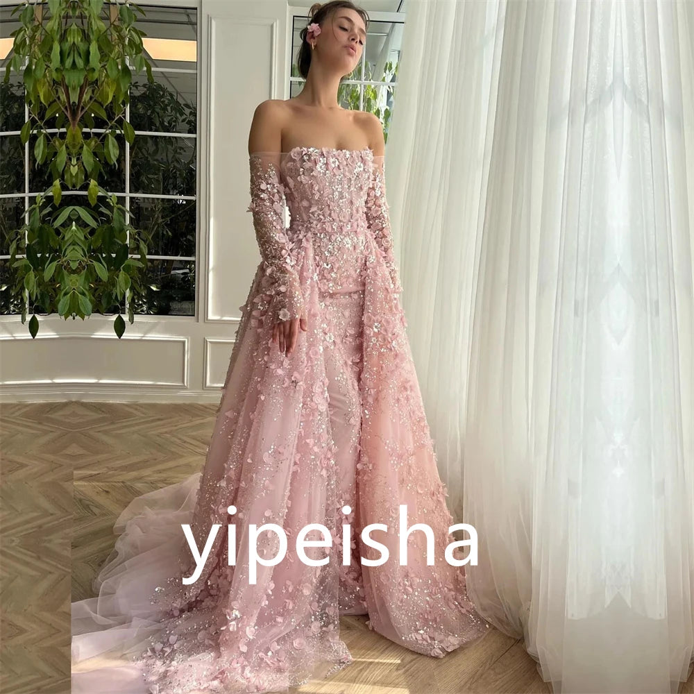 Customized Intricate Elegant Off-The-Shoulder Ball Gown Party