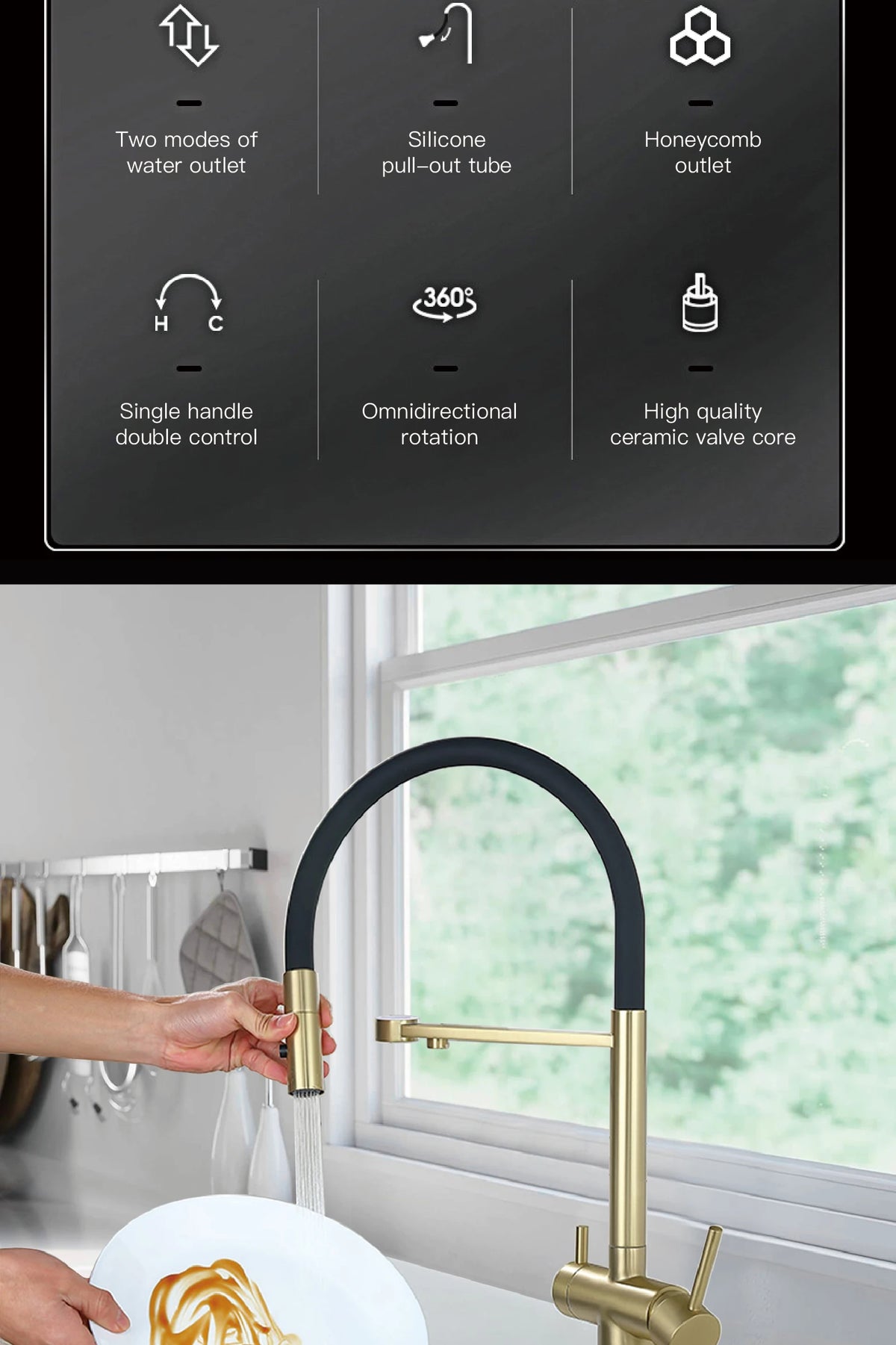 Modern Brushed Gold Brass Faucet Water Filtration Design