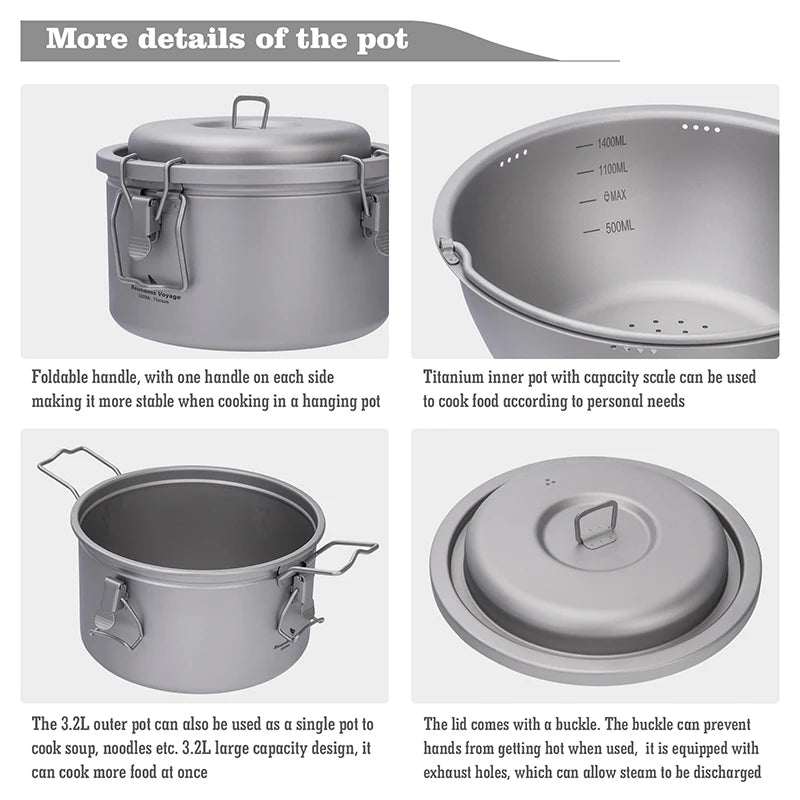 Boundless Voyage Titanium Camping Pot 2l Cooker Ultralight