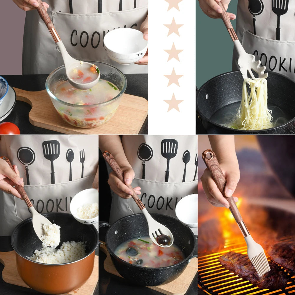 Gold Plated Handle Silicone Cooking Utensils Non-Stick Bpa