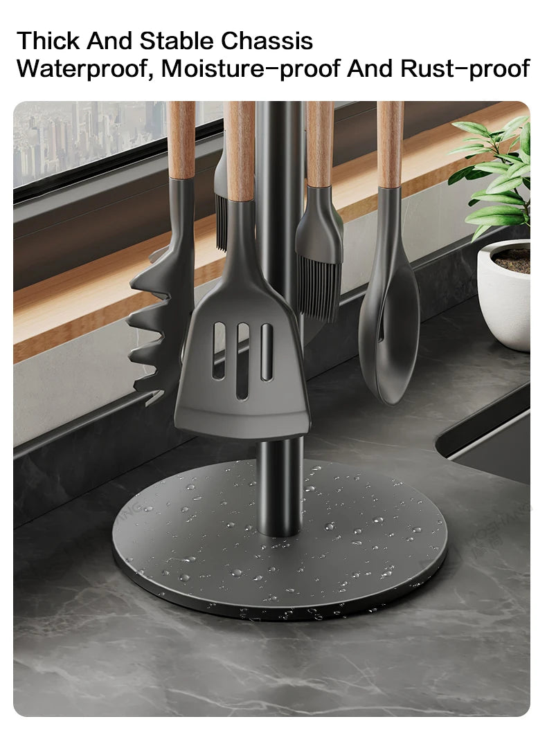Utensil Stand Rotating Storage Hanger Hooks Countertop