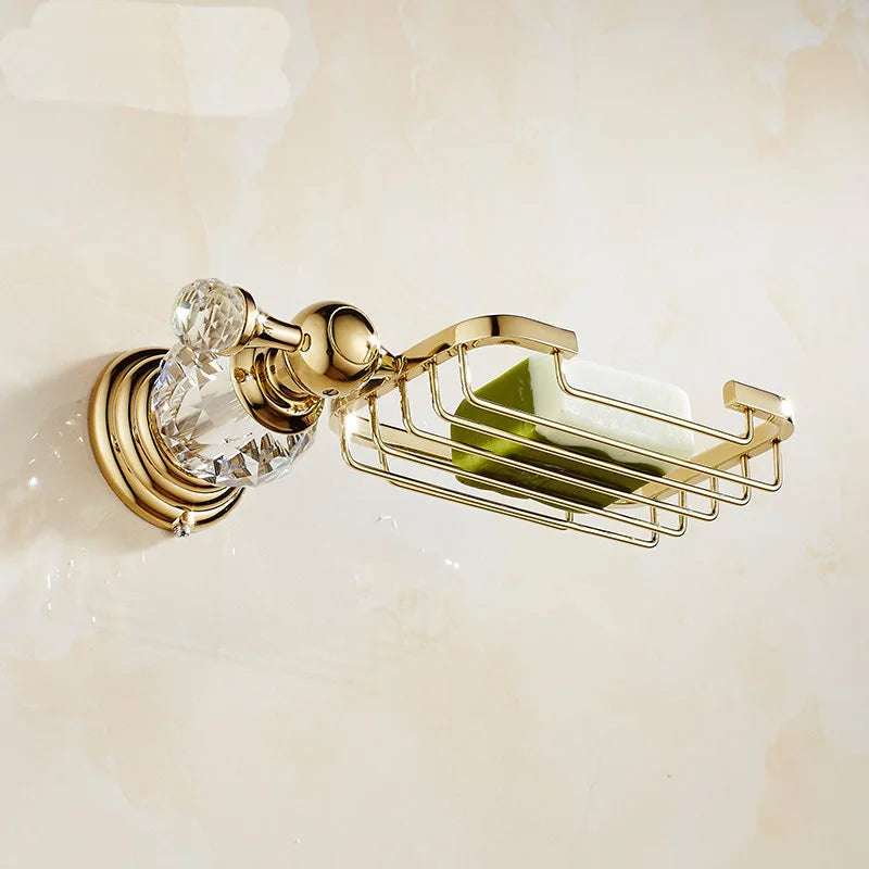 Shower Shelf Toilet Paper Holder Golden Crystal Wall
