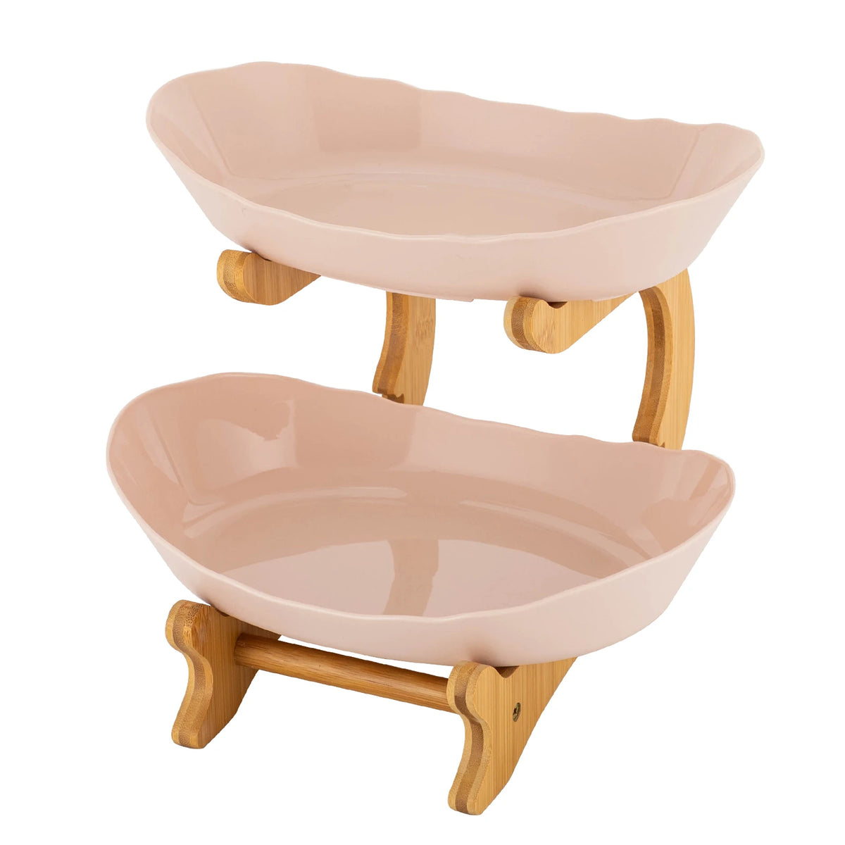 2-Tier Fruit Bowl Bamboo Fruit Basket Stand Food-Grade