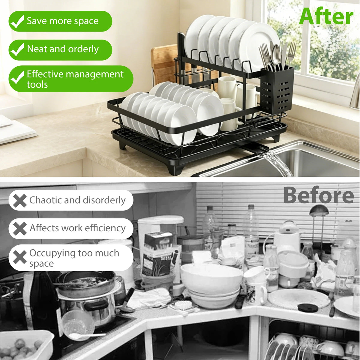 Countertop Dish Drying Rack Adjustable Plate Organizer Drainboard
