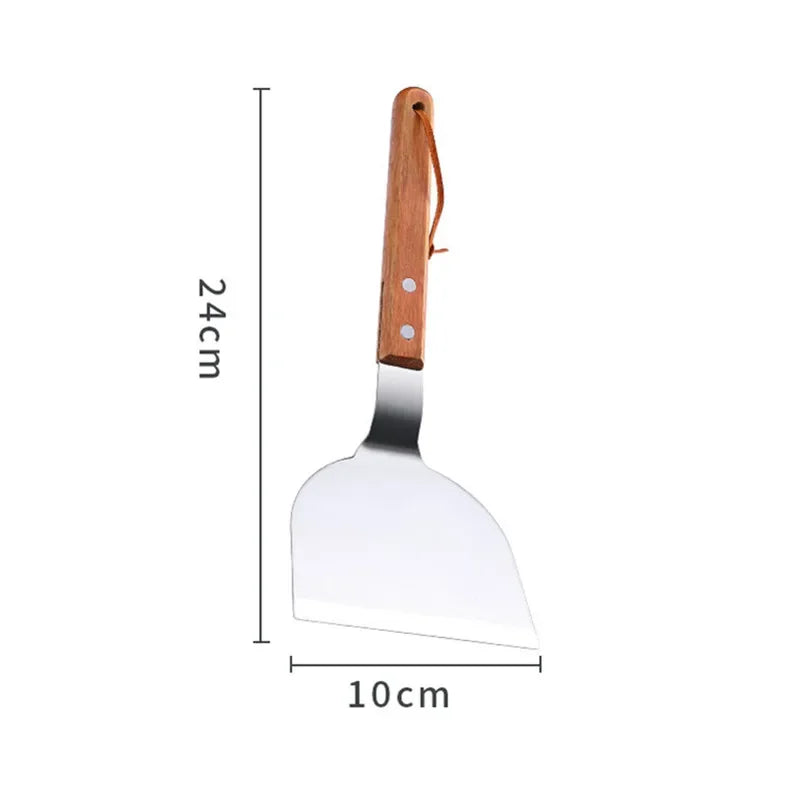 Stainless Steel Wooden Handle Teppanyaki Shovel Non-Slip Frying