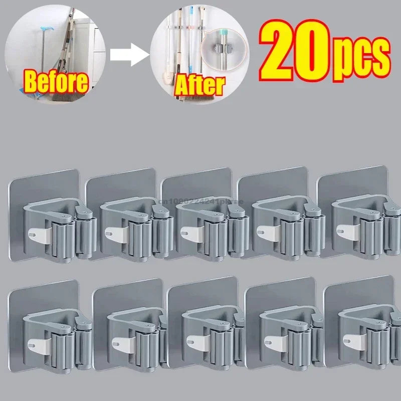 Mop Broom Holder Storage Rack Adhesive Hooks Wall