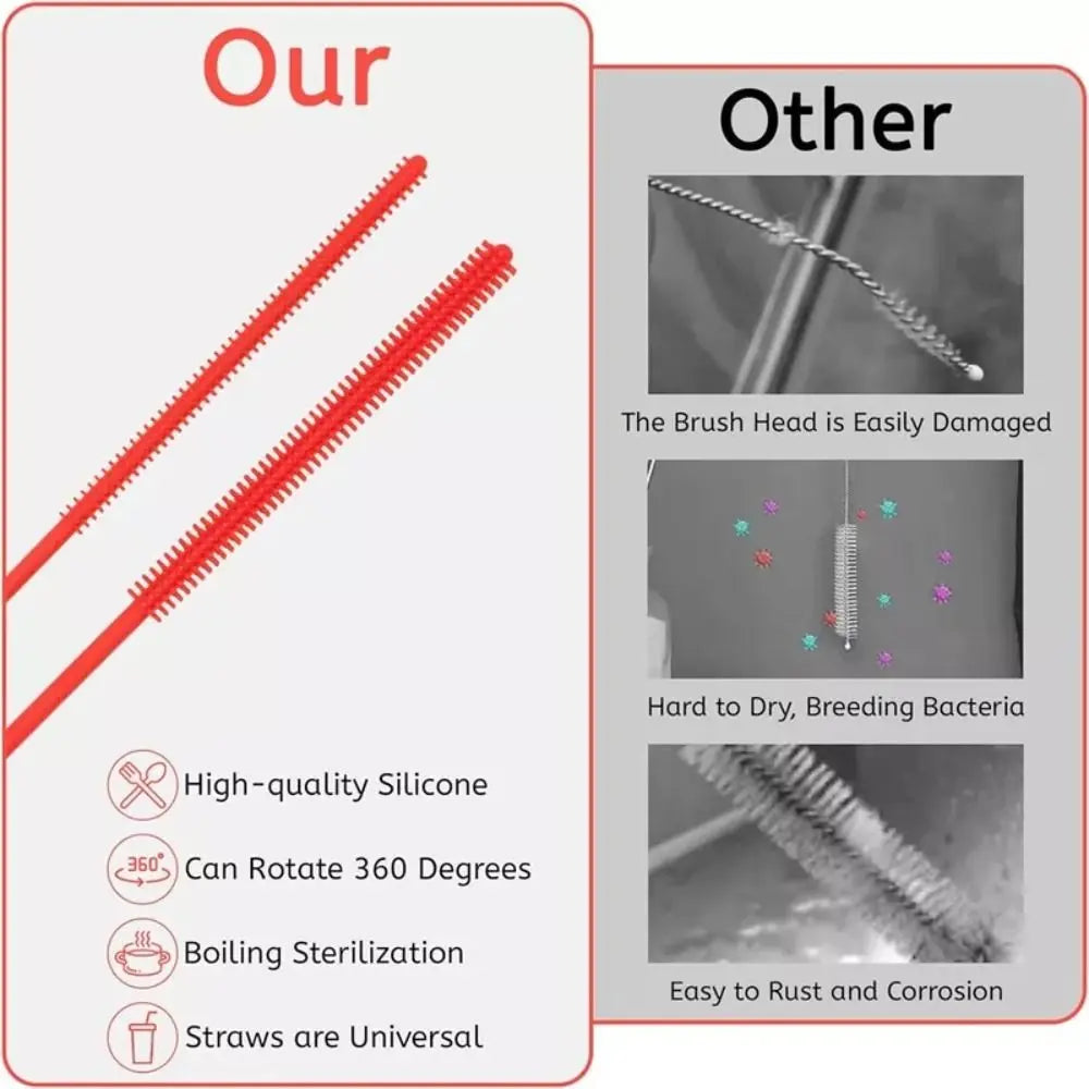 Reusable Pipe Cleaning Brush Long Handle Silicone Straw