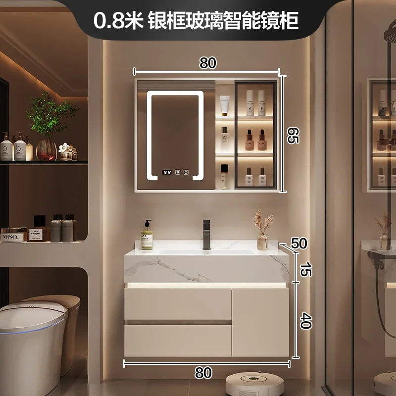 Partitions Storage Bathroom Cabinet Organizer Mirror Wall Shelves