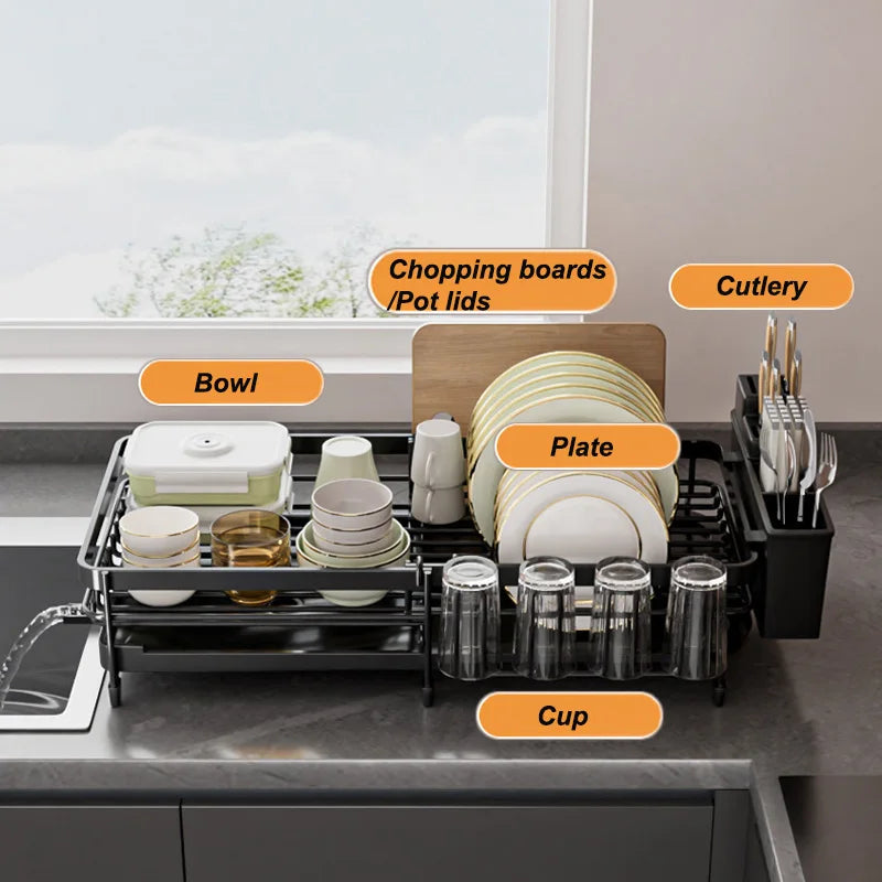Retractable Dish Drainer Storage Organization Sink Dish Rack