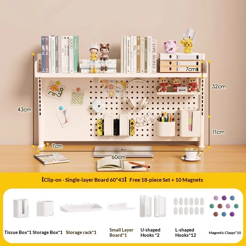 Adjustable Desktop Storage Rack Pegboard Desk Bookshelf Organizer
