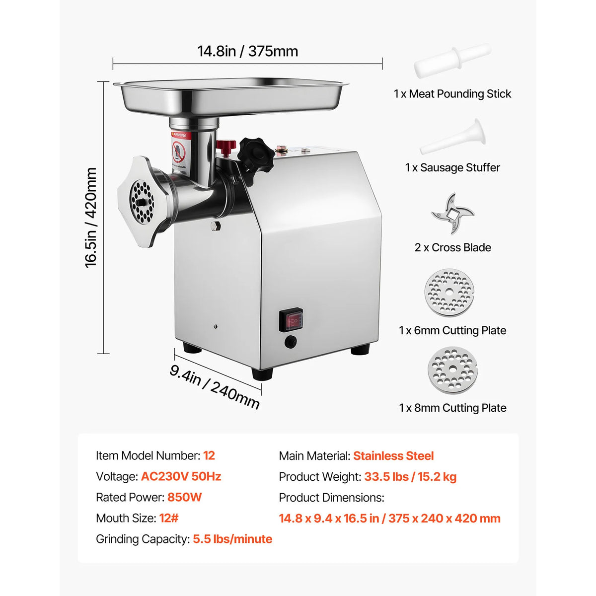 Succebuy Meat Grinder Lbs-9 2lbs/Min Capacity Electric Meat