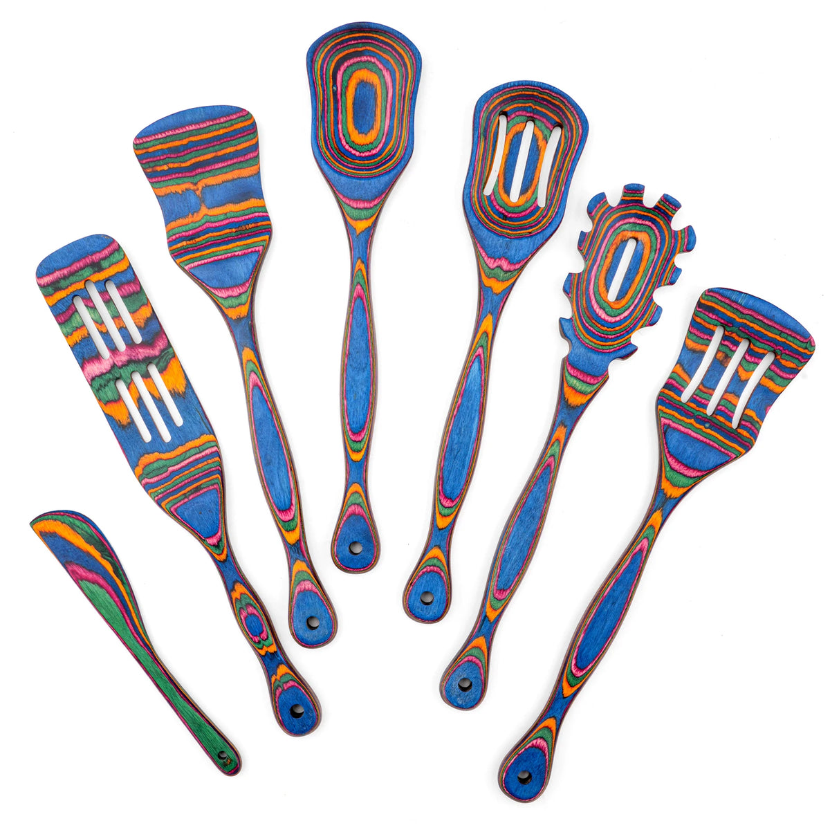 7pcs Blue Pakkawood Wooden Cooking Utensils Wooden Spoons