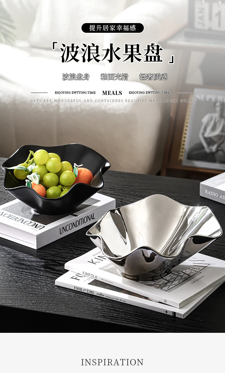 Ceramic Fruit Plate Irregular Folds Tray Desktop Storage