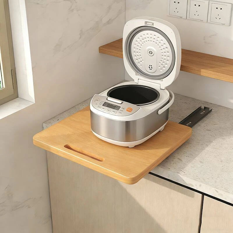 Solid Wood Pull-Out Tray Slide-Out Rack Microwave Rice