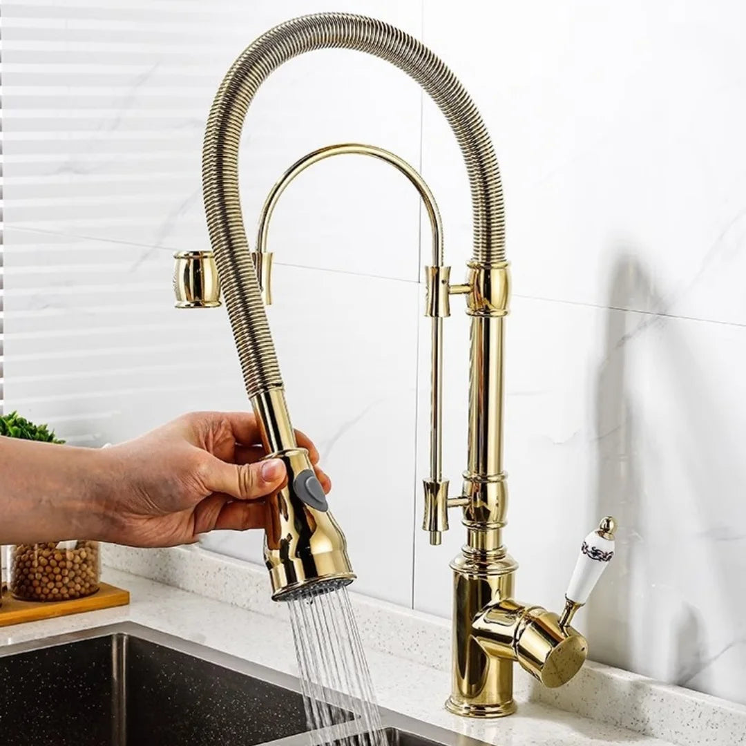 Gold Pull Down Faucet Brass Cold Sink Faucet