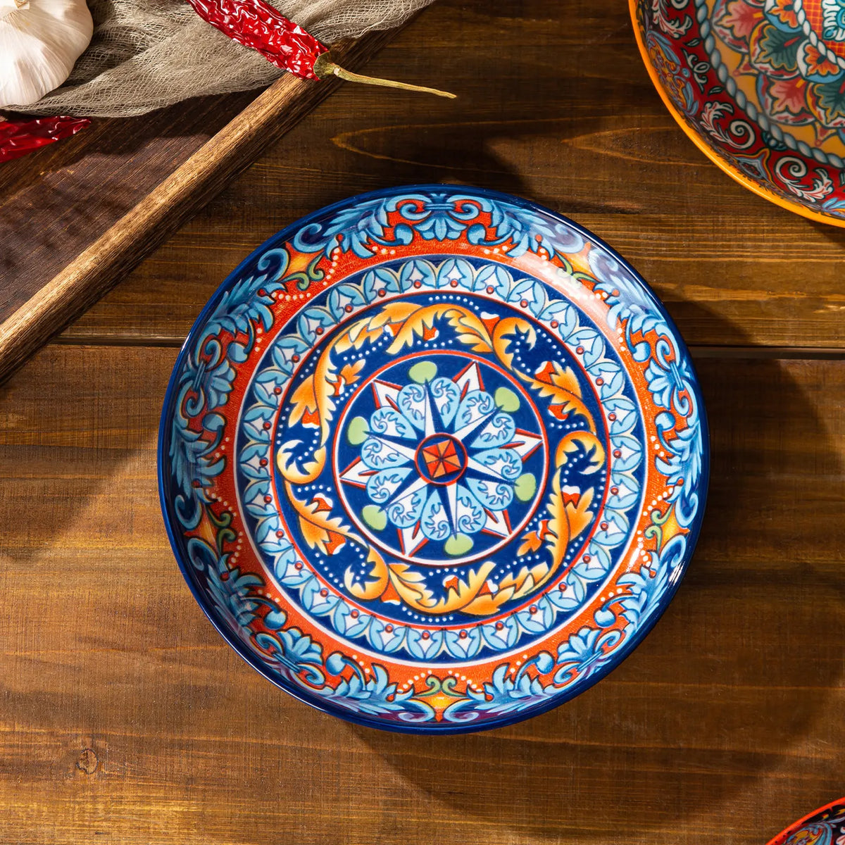 Bohemian Deep Ceramic Plate Dinnerware High-Quality Appearance