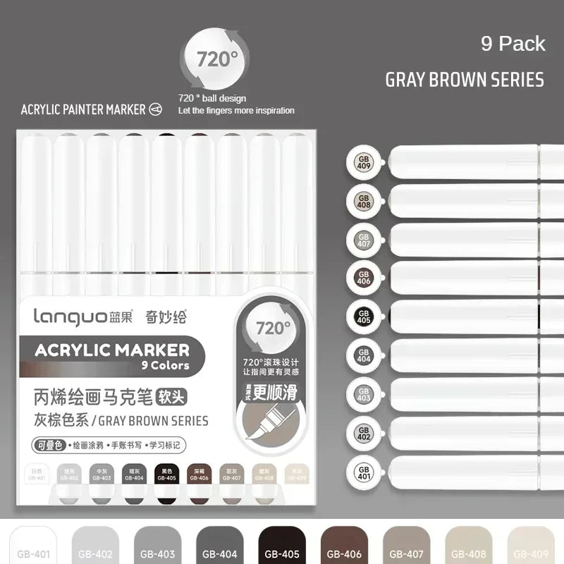 Languo 240/9 Colors Direct Liquid Acrylic Paint Pens