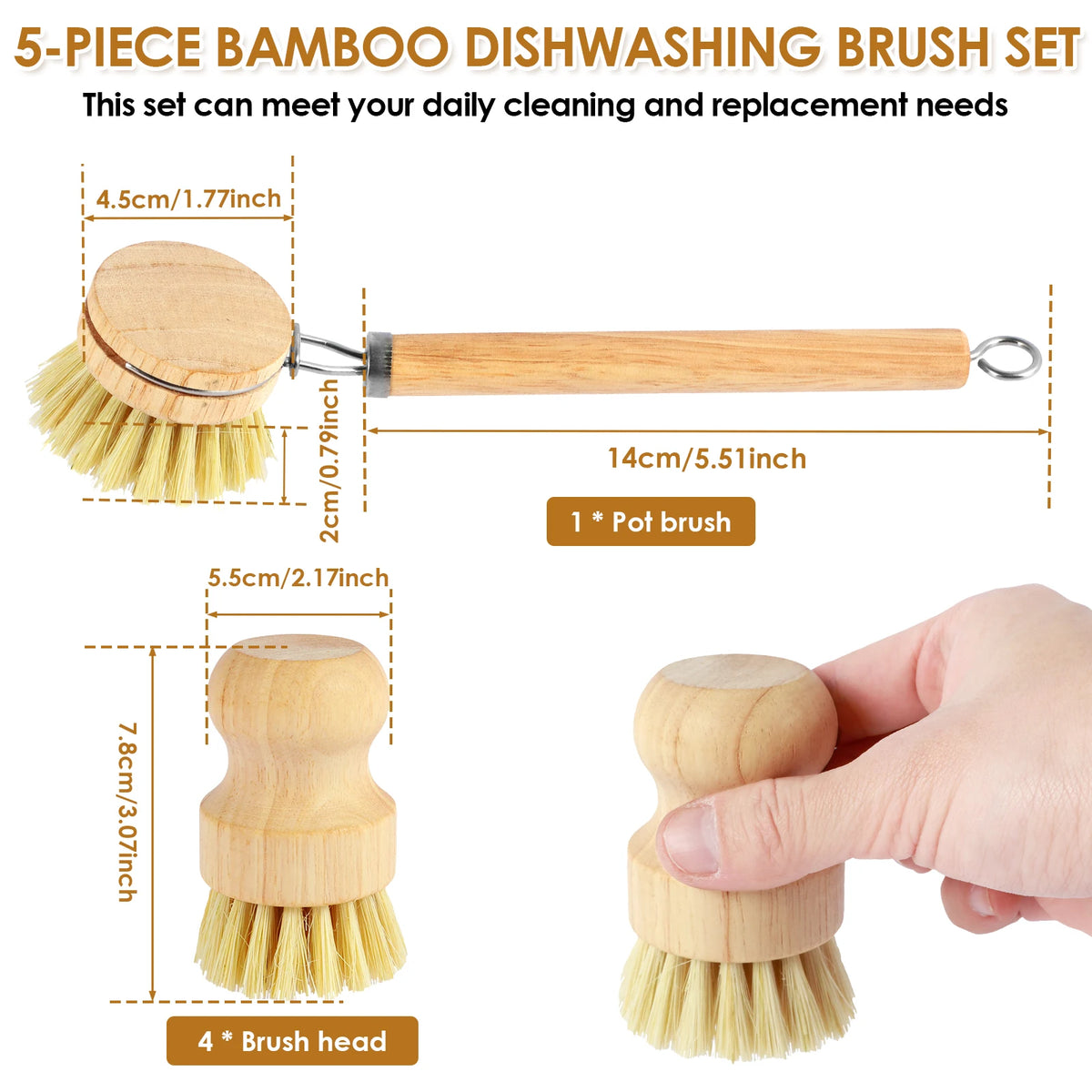 Wooden Dish Brush with Natural Sisal and Coconut Durable Portable Kitchen Cleaning Brush Eco Friendly Zero Waste