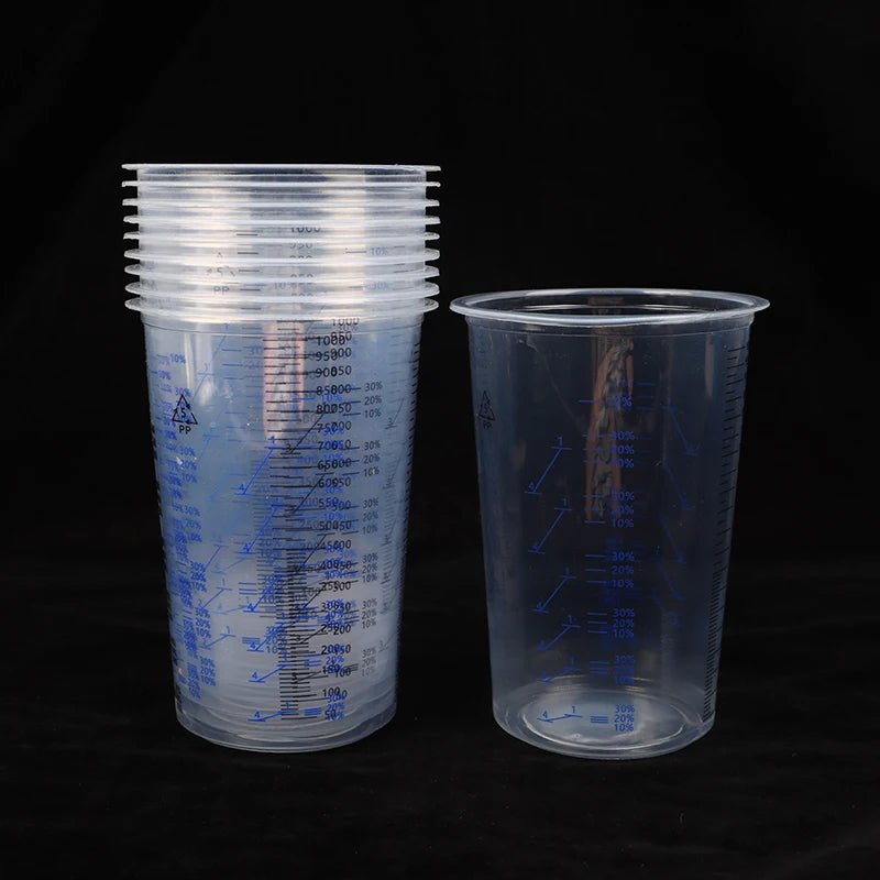 10pcs Disposable Measuring Cups 1000ml Clear Graduated Plastic