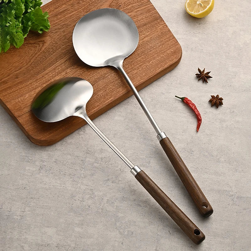 Stainless Steel Wok Spatula Chef-Specific Cooking Spoon Wooden