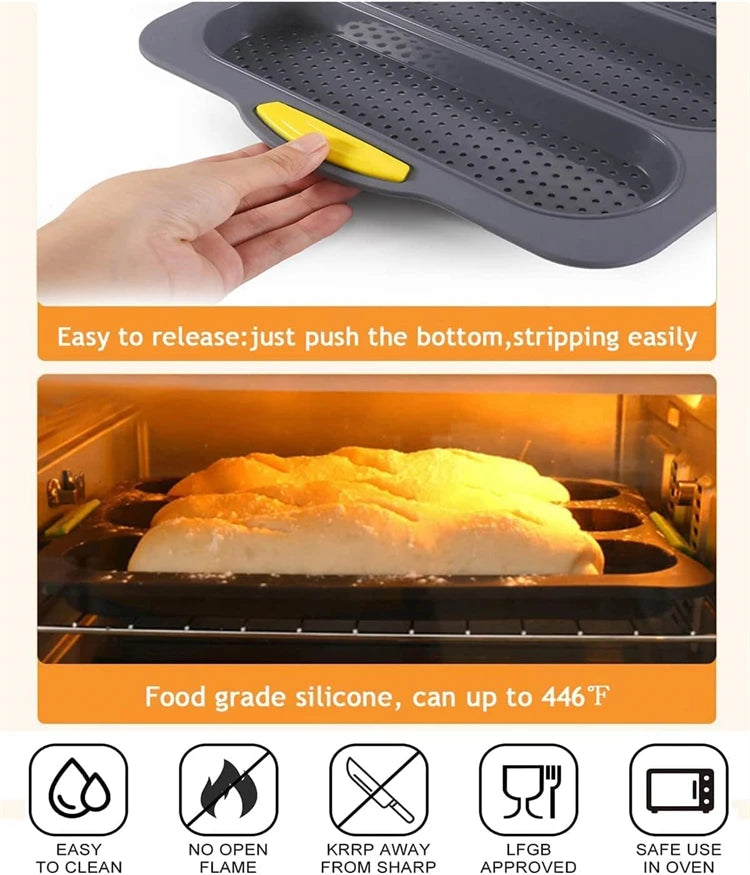 Silicone Loaf Pan Non-Stick Holes Baguette Pan Bread