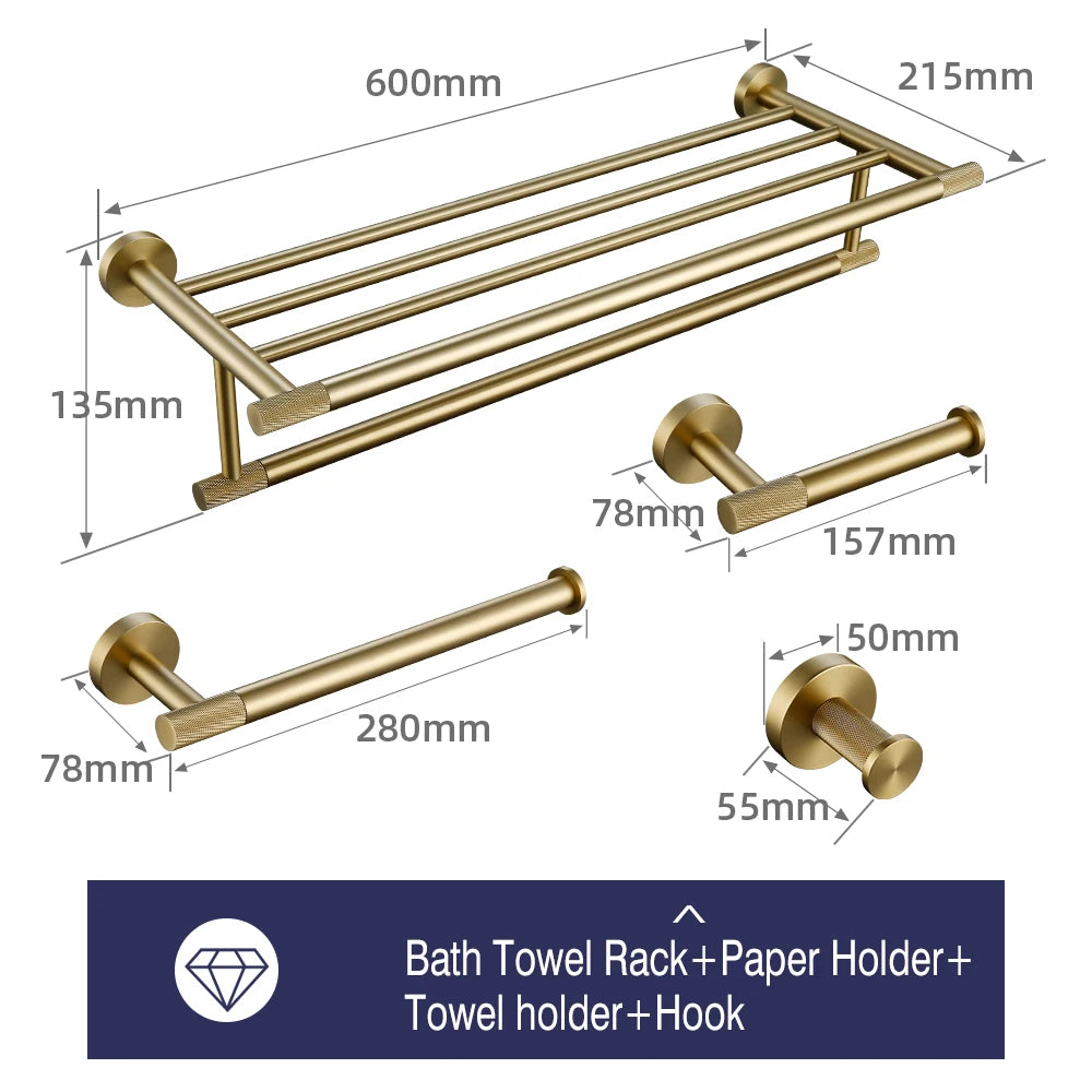 Brushed Gold Towel Rack Knurled Towel Bar Robe