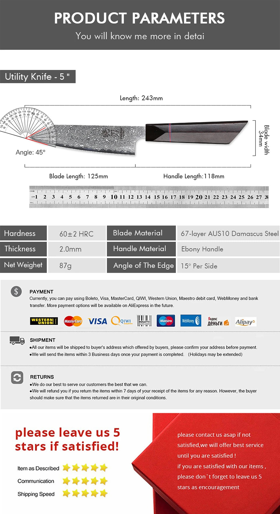 Utility Knife Damascus Professional Japanese Chef Knives Cut