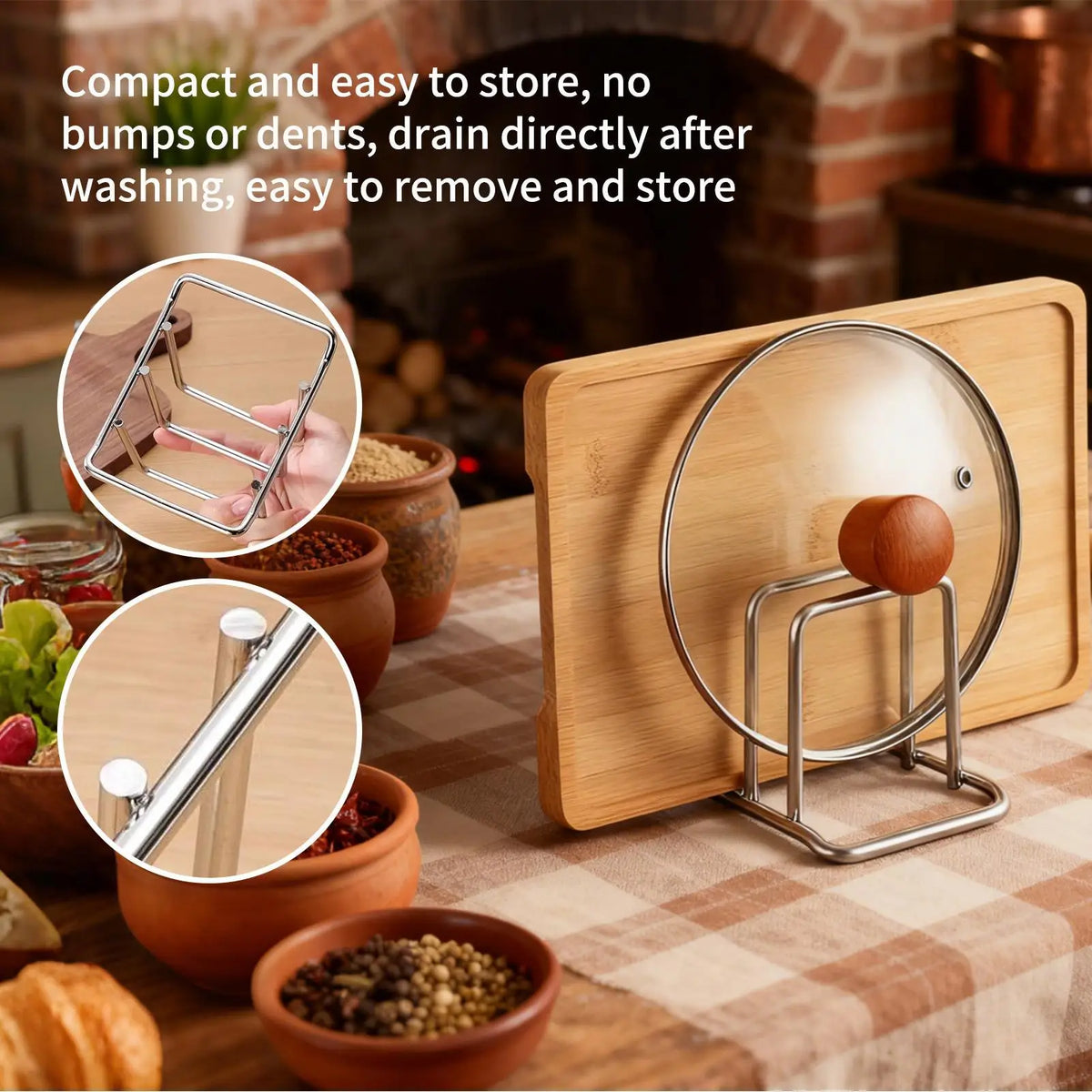 1/2/3pc Space-Saving Stainless Steel Pot Lid Cutting Board