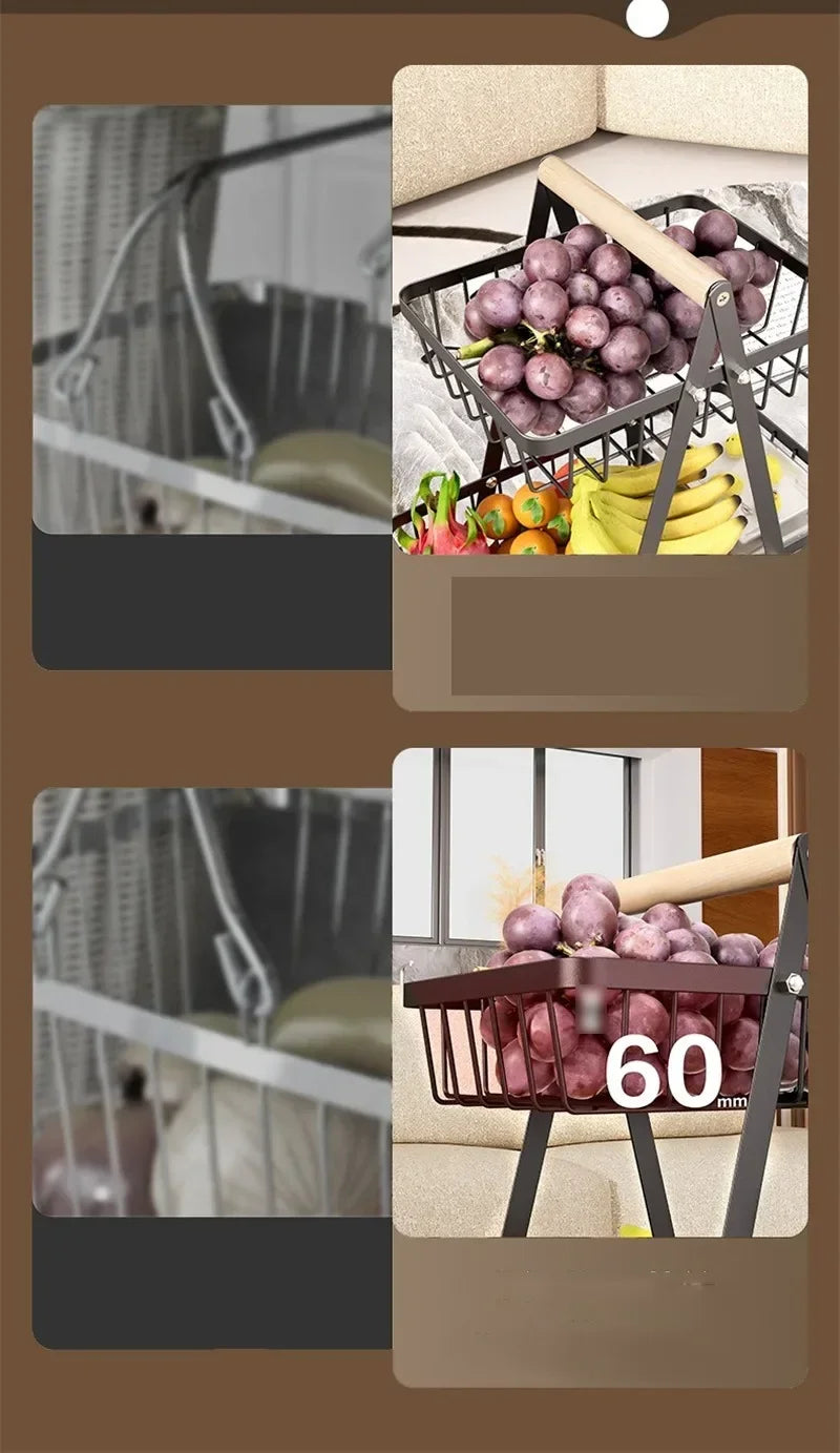 Tiers Countertop Fruit Basket Iron Art Organizer Fruits