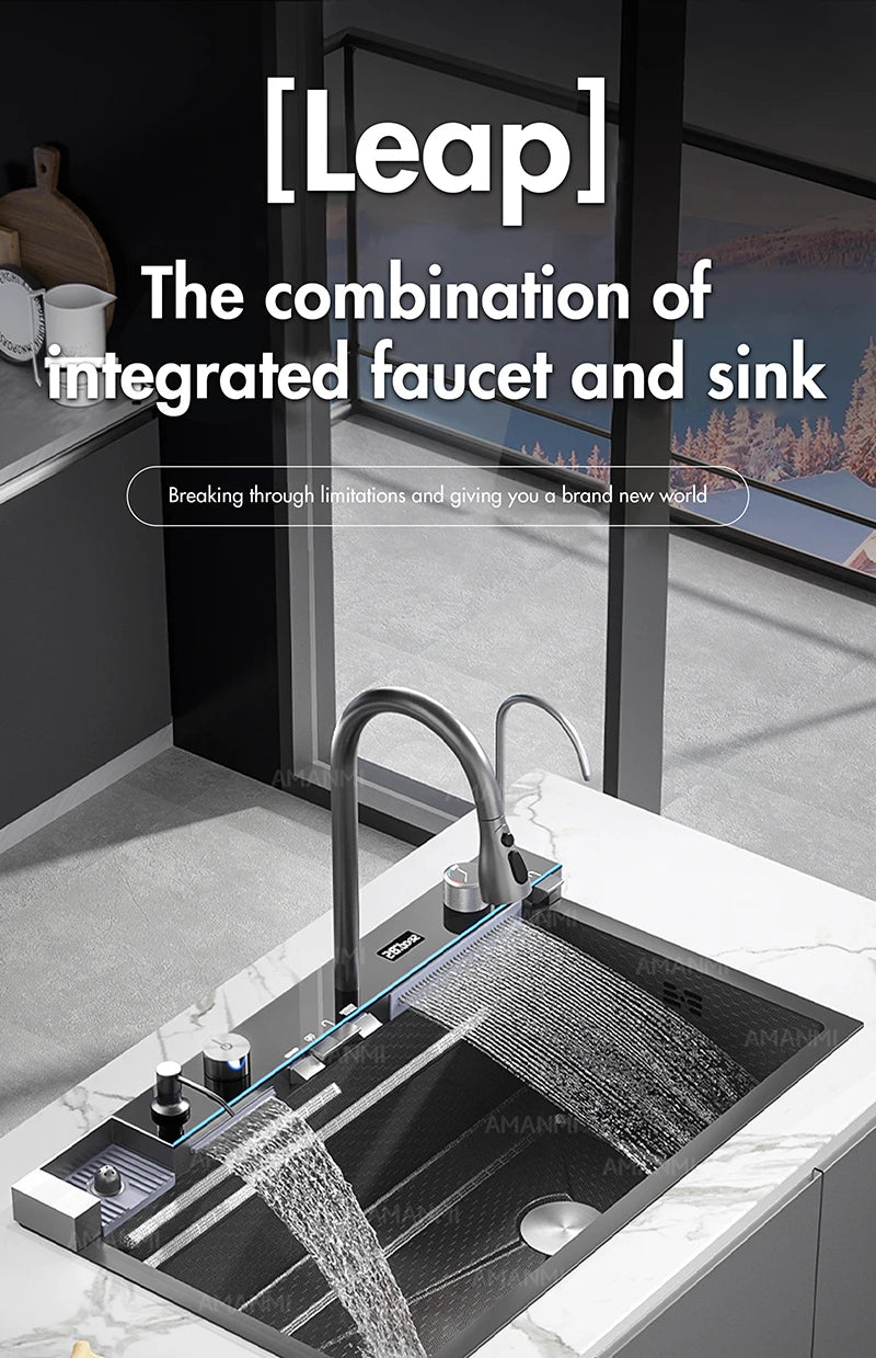 304 Stainless Steel Waterfall Sink Large Slot Integrated
