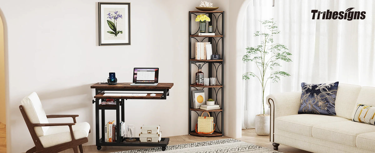 Tribesigns Tier Tall Corner Shelf 61 Inch Rustic