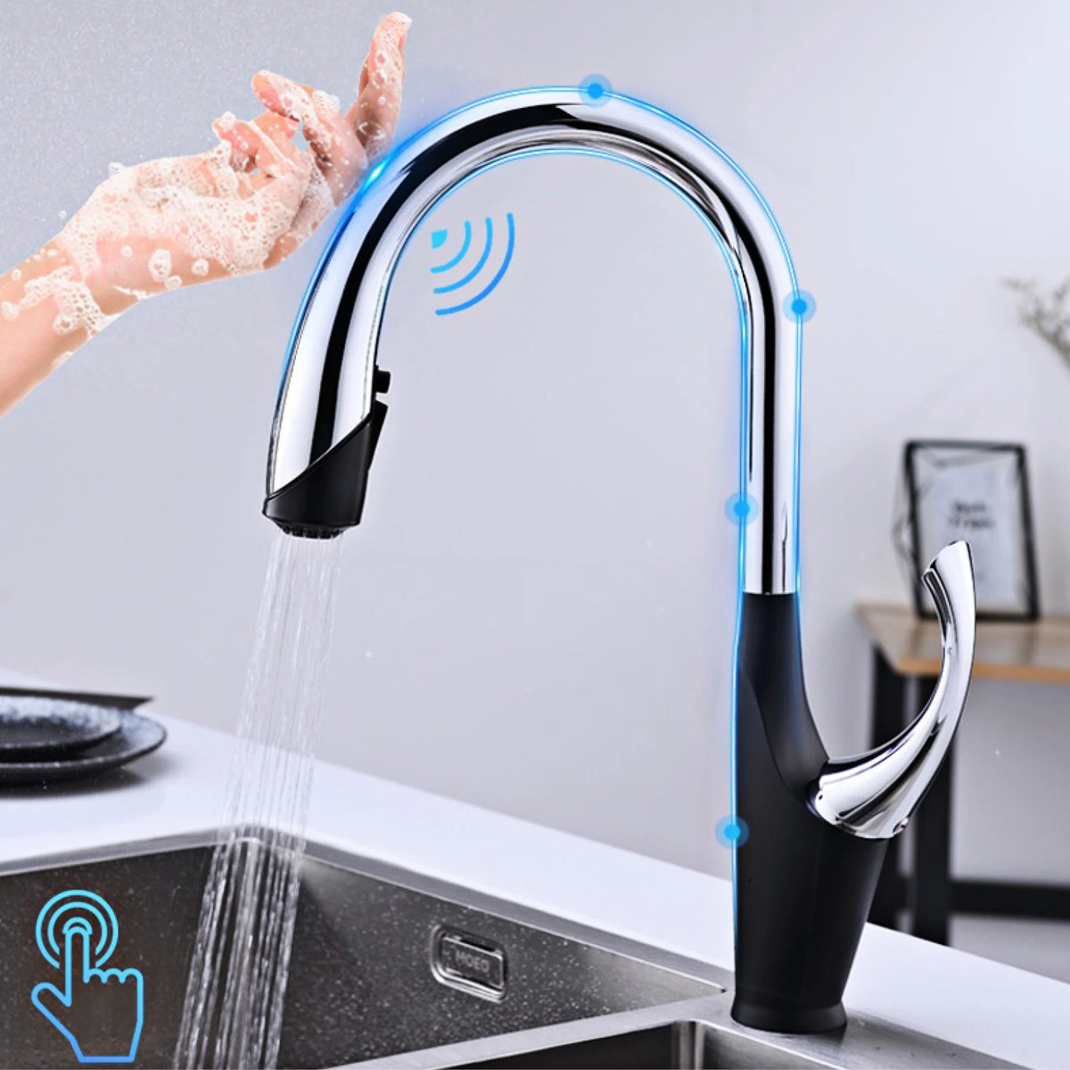 Luxury Black Brass Touch Switch Faucet Handle Ceramic