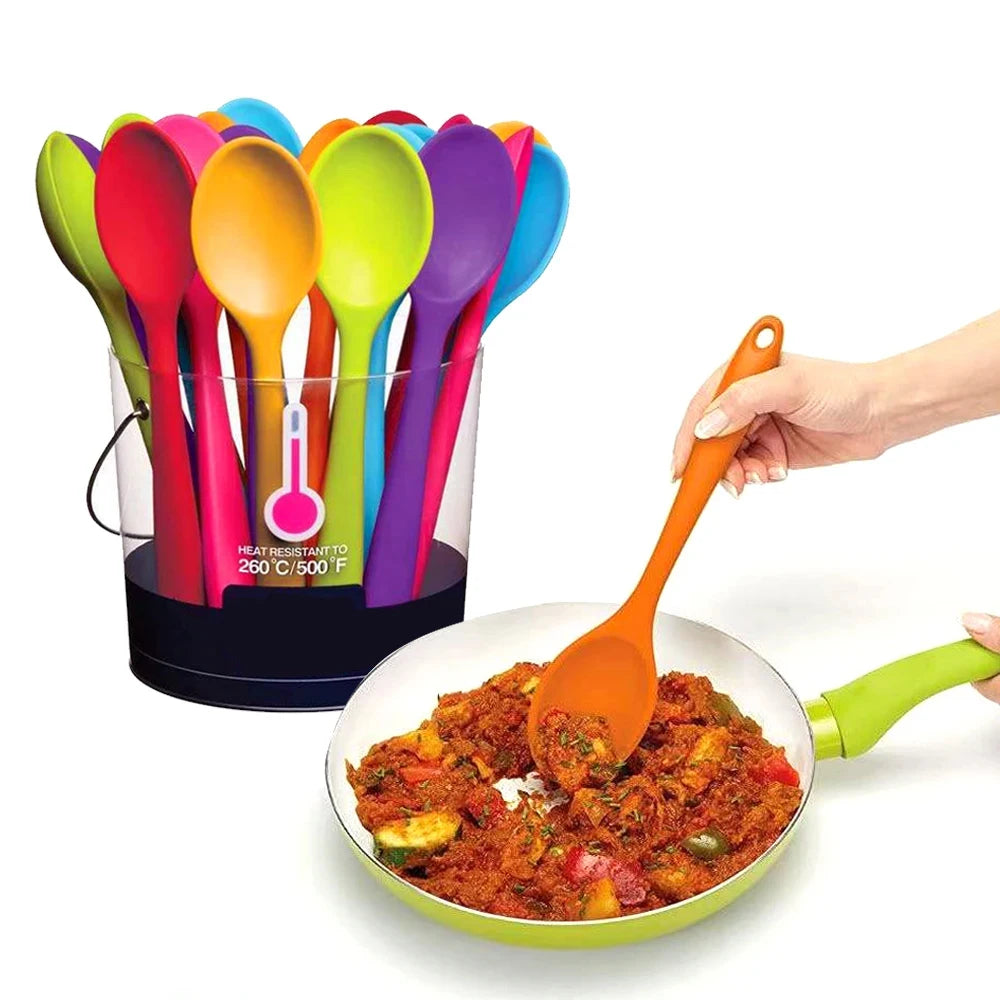 1pc Soft Silicone Spoon Stirring Long Handle Tableware