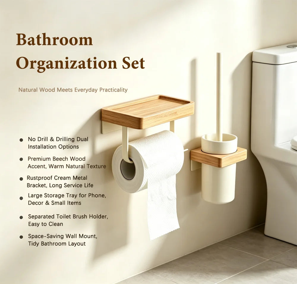 White Walnut Wood Bathroom Hardware Towel Rack Organizer