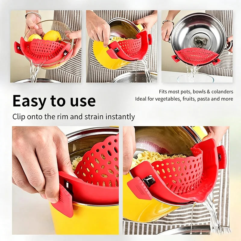 Pasta Fruit Vegetable Colander Silicone Clip-On Pan Pot