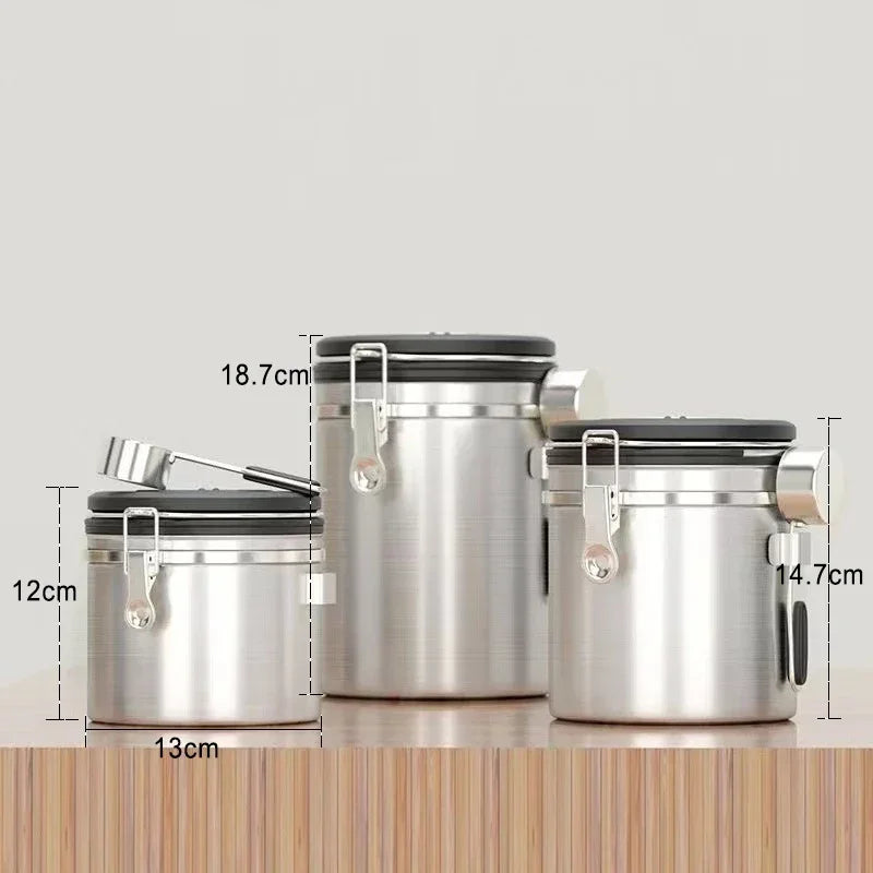 Stainless Steel Coffee Beans Vacuum Storage Jar Spoon