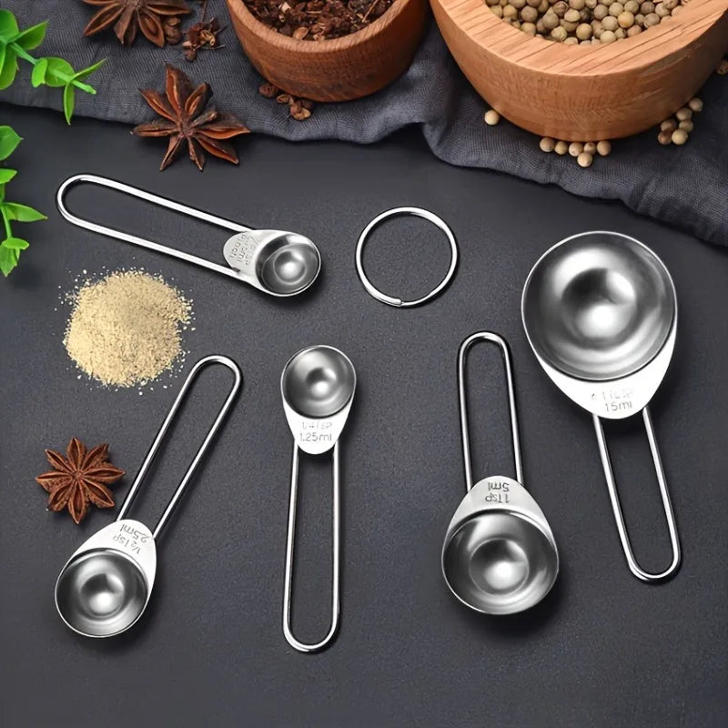5pcs/Set Stainless Steel Measuring Cups Spoons Baking Scale