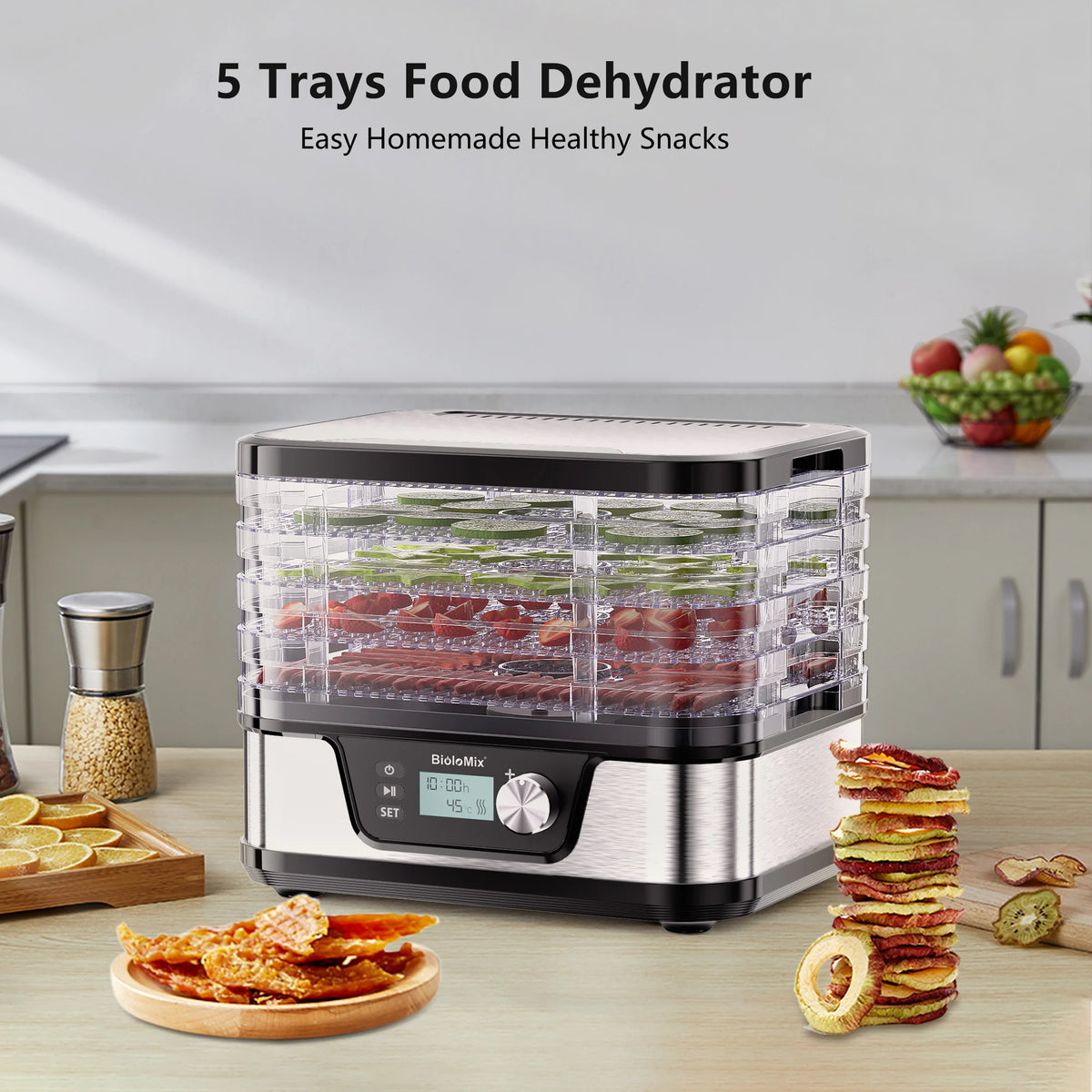 Biolomix 10l Food Dehydrator Bpa-Free 5-Tray Digital Timer