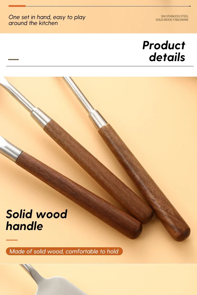 Walnut Handle Utensils Stainless Steel Cake Knife Shovel